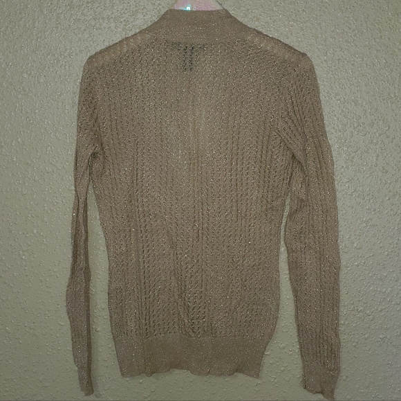 ●SOLD● NWT Women's New York & Co Gold Christmas  V Neck Open Knit Sweater Blouse - Picture 5 of 5